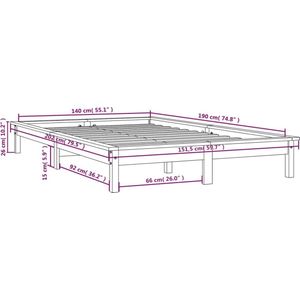 VidaXL Bedframe Massief Grenenhout Honingbruin 140x190 cm