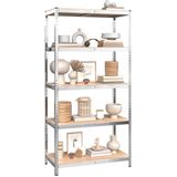 VidaXL-Opbergrek-5-laag - taal-en-bewerkt-hout-zilverkleurig
