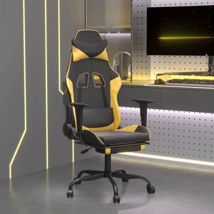 vidaXL - Massage - gamestoel - met - voetensteun - kunstleer - zwart/goudkleurig