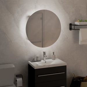 vidaXL Badkamerkast - Wit - Bewerkt Hout - Inclusief Ronde Spiegel en LED Verlichting