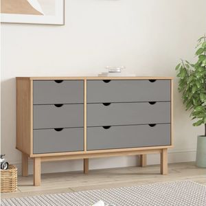 Schubladenschrank otta Braun & Grau 111x43x73,5 cm Massivholz Vidaxl