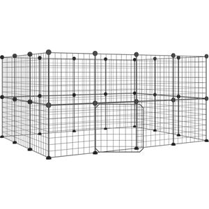 vidaXL-Huisdierenkooi-met-deur-28-panelen-35x35-cm-staal-zwart