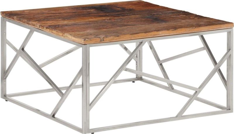 vidaXL Salontafel roestvrij staal en massief bielshout zilverkleurig