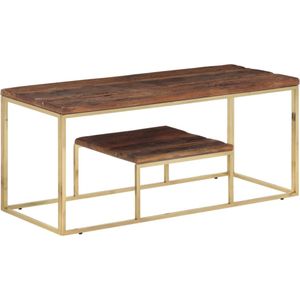 vidaXL - Salontafel - roestvrij - staal - en - massief - hout - goudkleurig