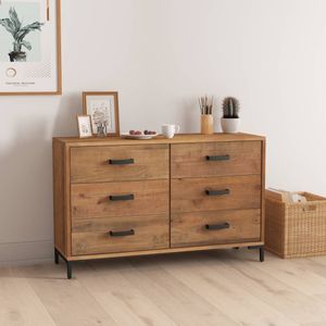 vidaXL Dressoir - Bruin - Massief Grenenhout - 6 Lades
