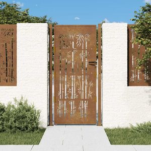 vidaXL Poort met bamboe-ontwerp 105x180 cm cortenstaal