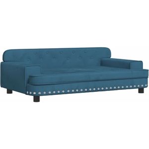 Hondenbank - Blauw - Fluweel - Massief Grenenhout - Geschikt voor Kleine Honden