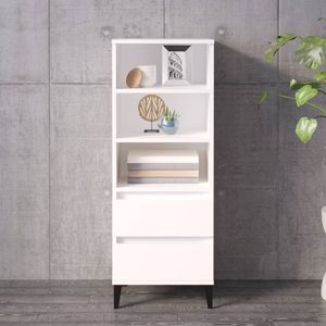 vidaXL - Hoge Kast - Wit - Bewerkt Hout - 3 Open Schappen en 2 Lades