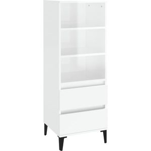 vidaXL Hoge Kast - Hoogglans Wit - Bewerkt Hout - 3 Open Schappen - 2 Lades
