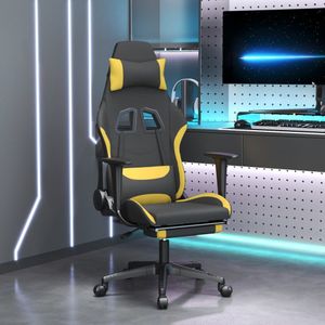 vidaXL - Gamestoel - met - voetensteun - stof - zwart - en - geel