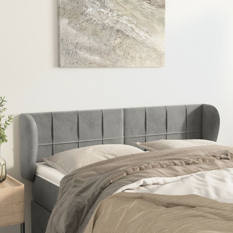 Kopfteil mit Ohren Hellgrau 147x23x78/88 cm Samt Vidaxl