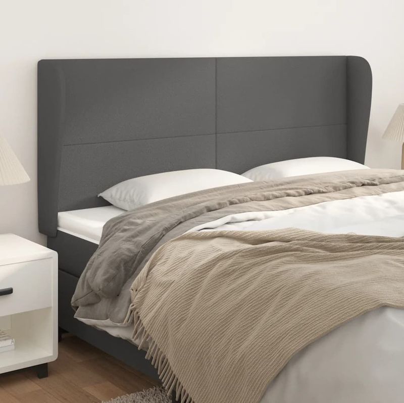 vidaXL Kopfteil mit Ohren Grau 183x23x118/128 cm Kunstleder
