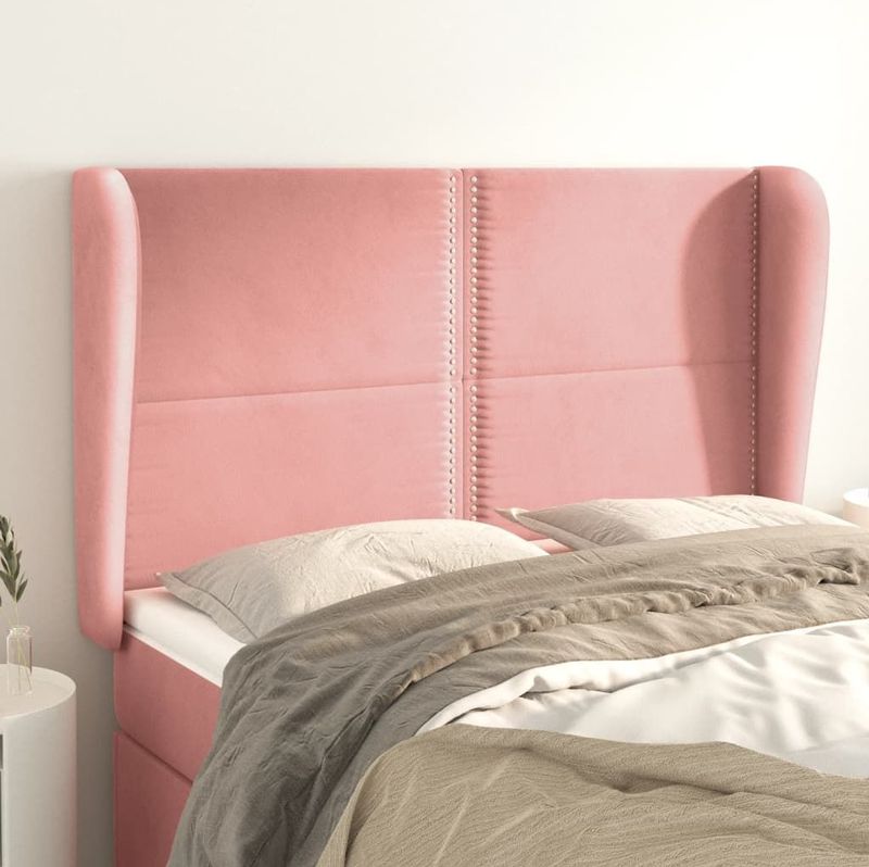 vidaXL - Hoofdbord - met - randen - 147x23x118/ - cm - fluweel - roze