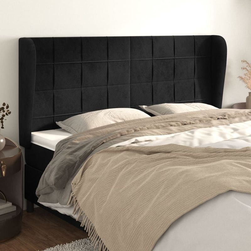 vidaXL Kopfteil mit Ohren Schwarz 203x23x118/128 cm Samt