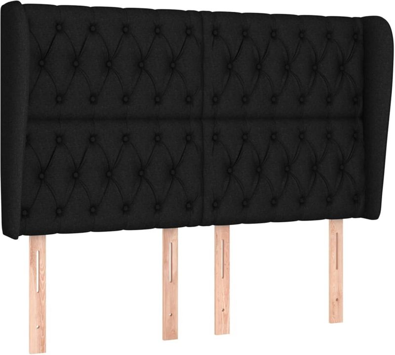 vidaXL Kopfteil mit Ohren Schwarz 163x23x118/128 cm Stoff