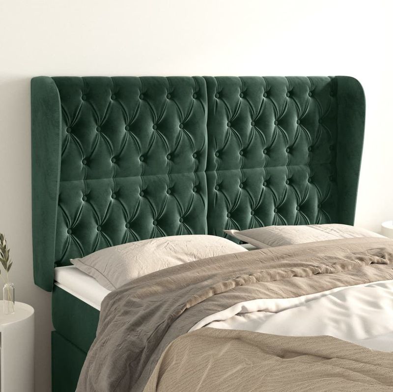 vidaXL - Hoofdbord - met - randen - 147x23x118/128 - cm - fluweel - donkergroen