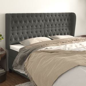 vidaXL Kopfteil mit Ohren Dunkelgrau 203x23x118/128 cm Samt