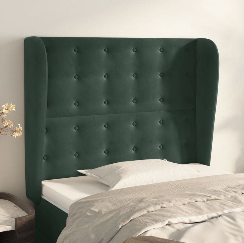 vidaXL Kopfteil mit Ohren Dunkelgrün 103x23x118/128 cm Samt