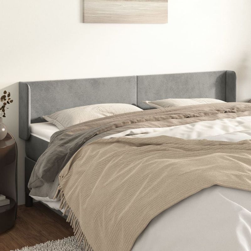 Kopfteil mit Ohren Hellgrau 183x16x78/88 cm Samt vidaXL
