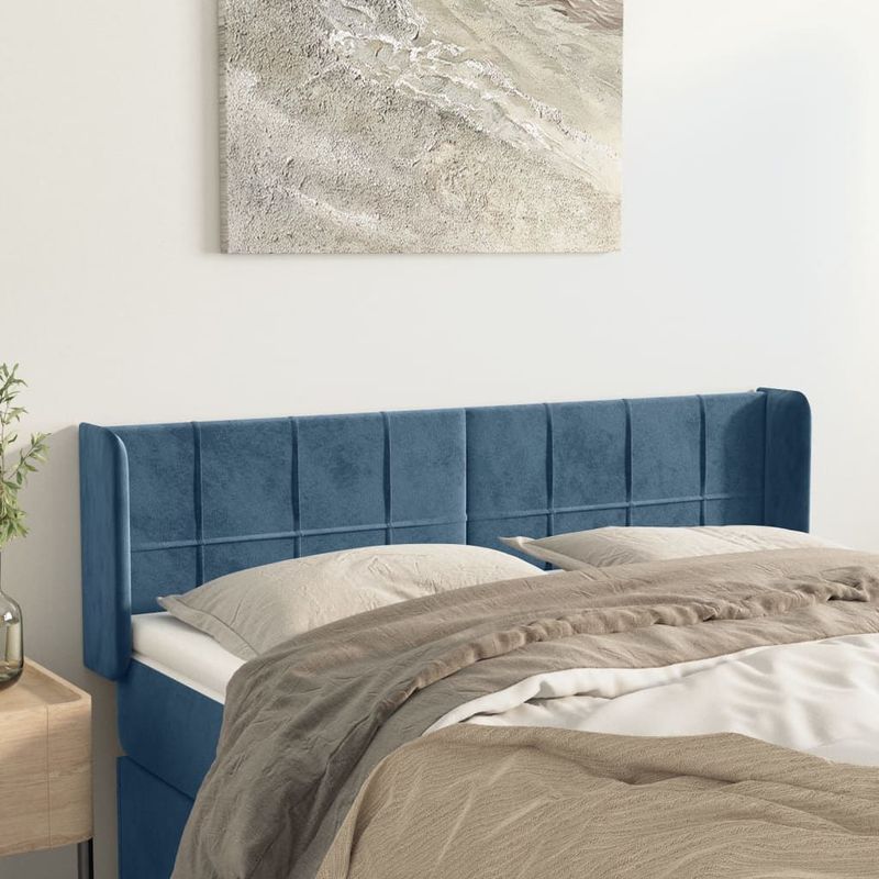 vidaXL Hoofdbord met Randen 147x16x78/88 cm Fluweel Donkerblauw