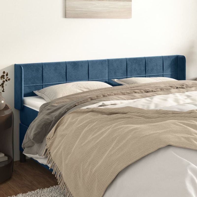 vidaXL Kopfteil mit Ohren Dunkelblau 203x16x78/88 cm Samt
