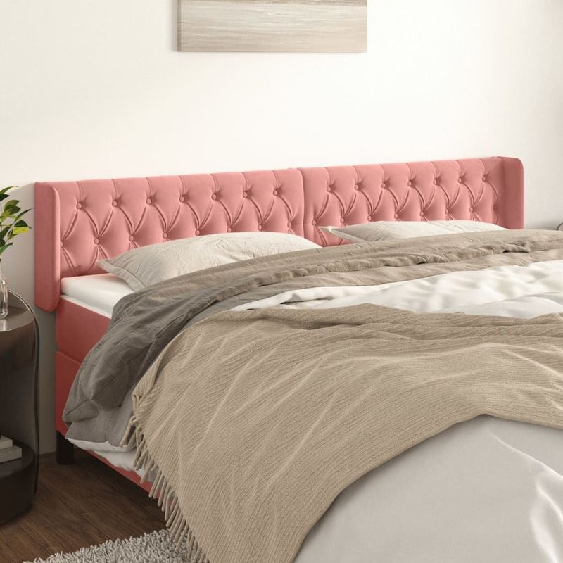 vidaXL Hoofdbord met randen 203x16x78/88 cm fluweel roze