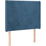 vidaXL Hoofdbord met Randen 103x16x118/128 cm Fluweel Donkerblauw