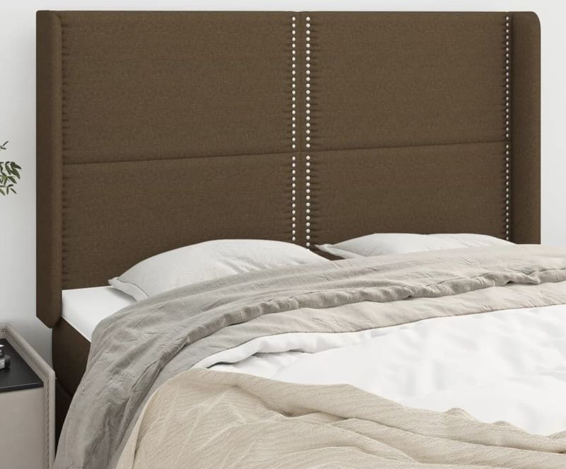 vidaXL Kopfteil mit Ohren Dunkelbraun 147x16x118/128 cm Stoff