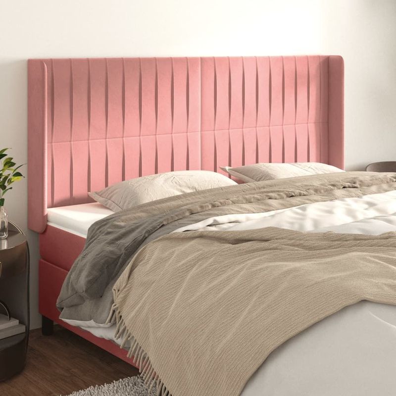 vidaXL - Hoofdbord - met - randen - 183x16x118/ - cm - fluweel - roze