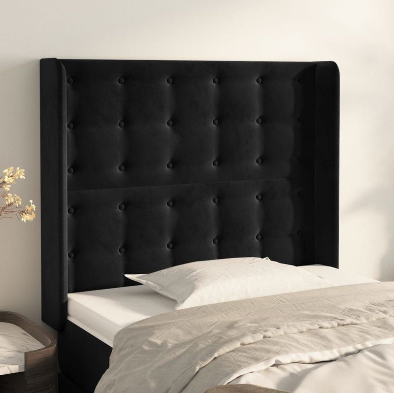 vidaXL Kopfteil mit Ohren Schwarz 83x16x118/128 cm Samt