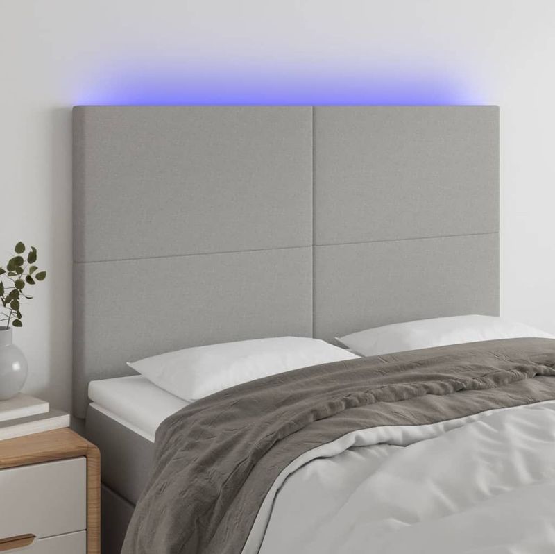 Led Kopfteil Hellgrau 144x5x118/128 cm Stoff Vidaxl 62095