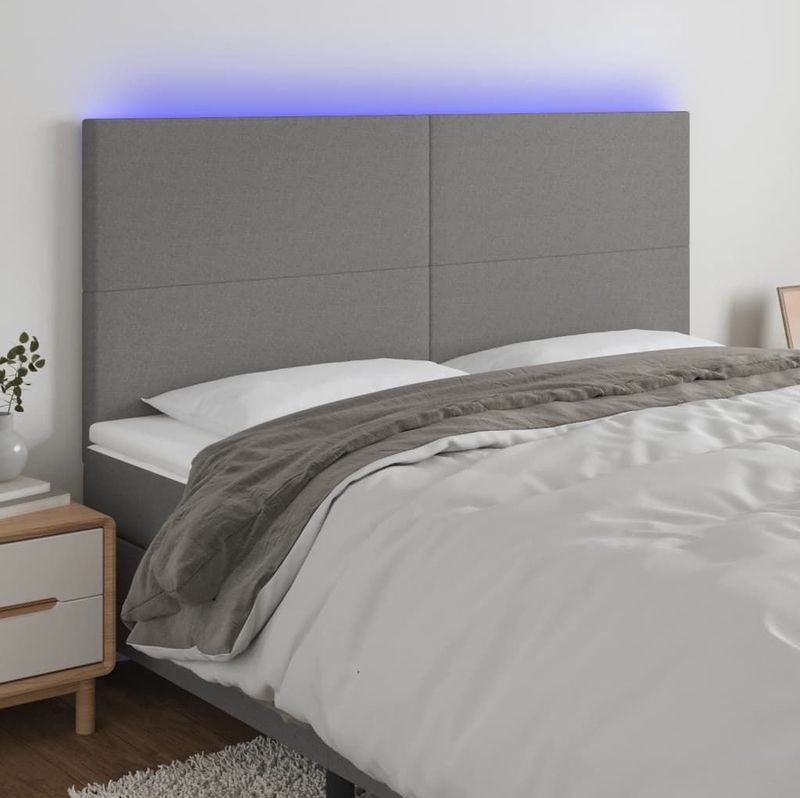 Led Kopfteil Dunkelgrau 200x5x118/128 cm Stoff Vidaxl