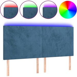 vidaXL - Hoofdbord - LED - 200x5x118/128 - cm - fluweel - donkerblauw