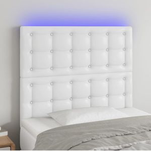 vidaXL LED Kopfteil Weiß 100x5x118/128 cm Kunstleder