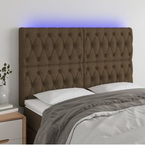 VidaXL Hoofdbord LED 144x7x118/128 cm - Stof Donkerbruin