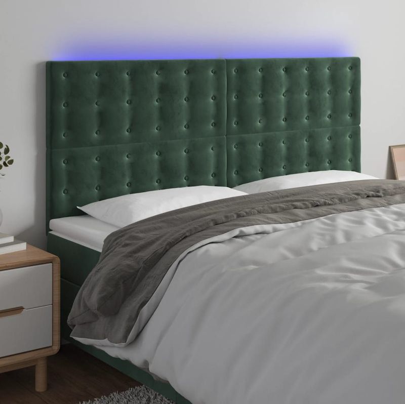 vidaXL LED Kopfteil Dunkelgrün 180x5x118/128 cm Samt