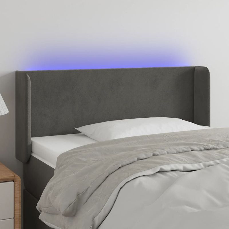vidaXL LED Kopfteil Dunkelgrau 93x16x78/88 cm Samt