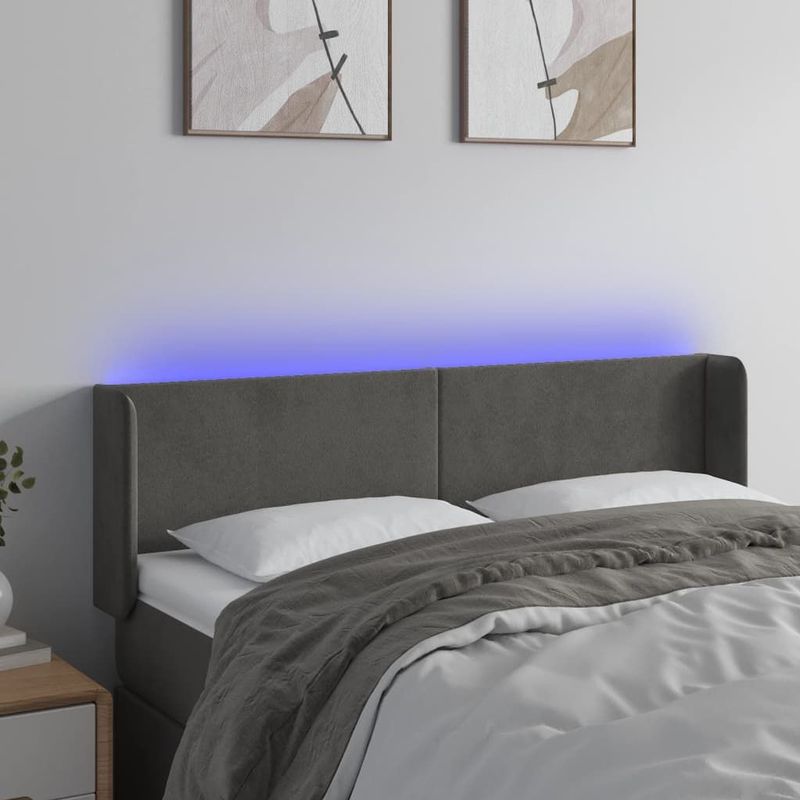 Led Kopfteil Dunkelgrau 147x16x78/88 cm Samt vidaXL