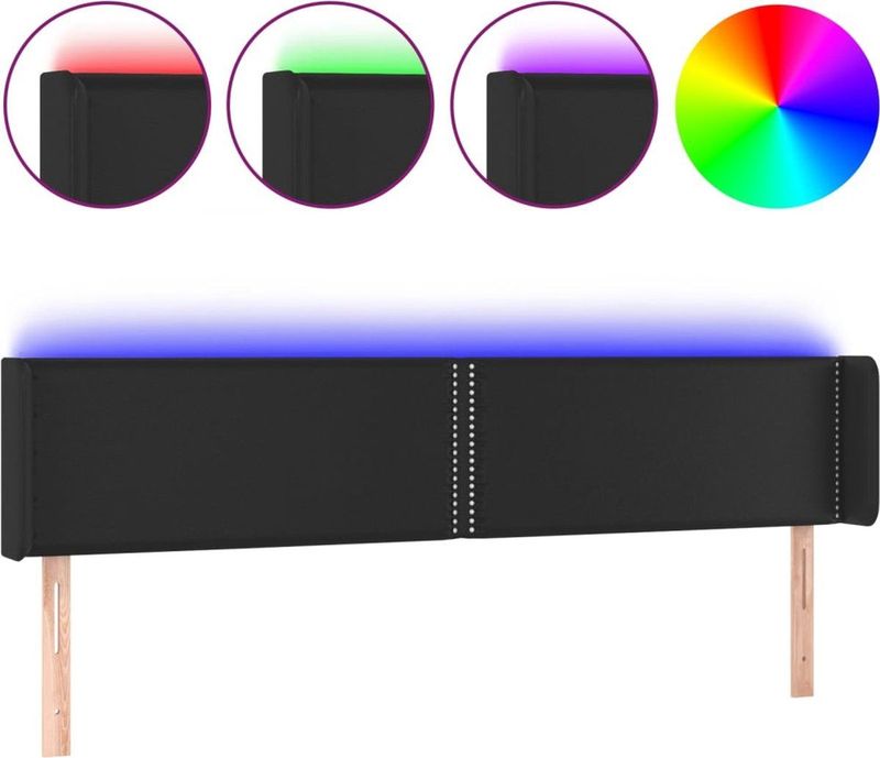 vidaXL LED Kopfteil Schwarz 203x16x78/88 cm Kunstleder