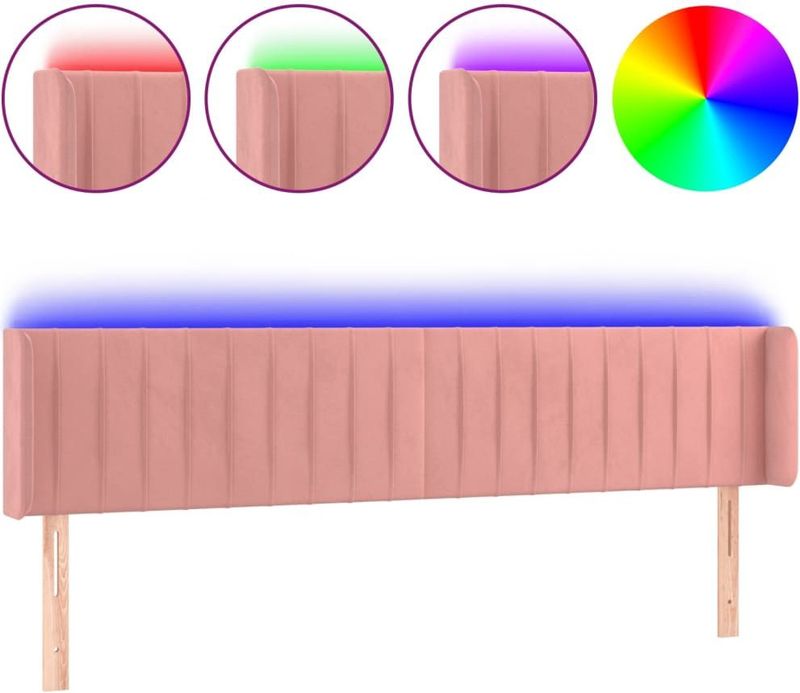 vidaXL LED Kopfteil Rosa 183x16x78/88 cm Samt
