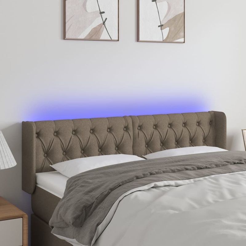 vidaXL LED Kopfteil Taupe 147x16x78/88 cm Stoff