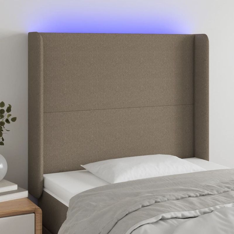 vidaXL LED Kopfteil Taupe 83x16x118/128 cm Stoff