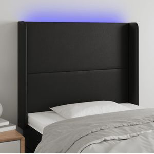 vidaXL LED Kopfteil Schwarz 93x16x118/128 cm Kunstleder