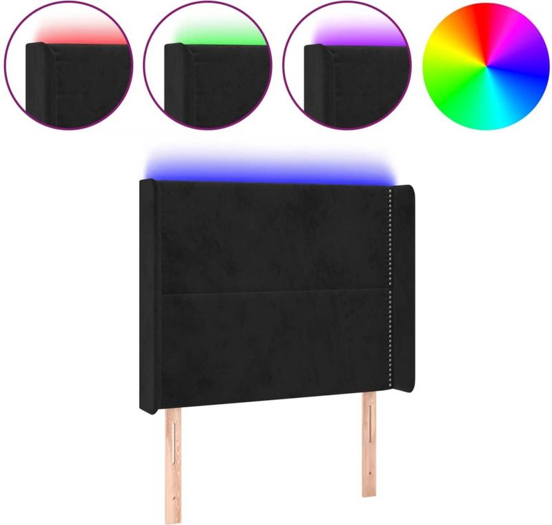 vidaXL Hoofdbord LED 83x16x118/128 cm fluweel zwart