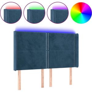 vidaXL - Hoofdbord - LED - 147x16x118/128 - cm - fluweel - donkerblauw
