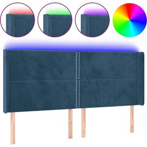 vidaXL - Hoofdbord - LED - 183x16x118/128 - cm - fluweel - donkerblauw