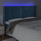 vidaXL Hoofdbord LED 203x16x118/128 cm fluweel donkerblauw