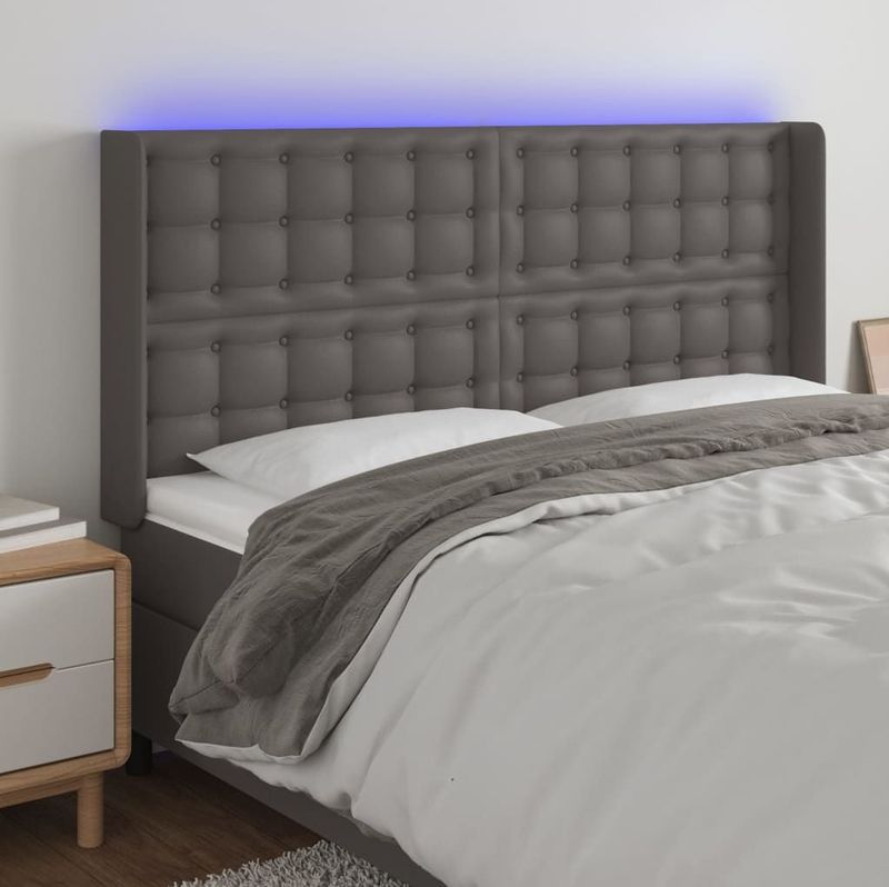 Led Kopfteil Grau 183x16x118/128 cm Kunstleder vidaXL