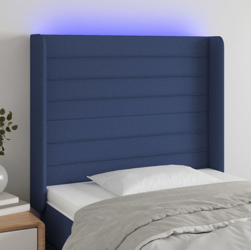 vidaXL - Hoofdbord - LEDx16x118/ - cm - stof - blauw