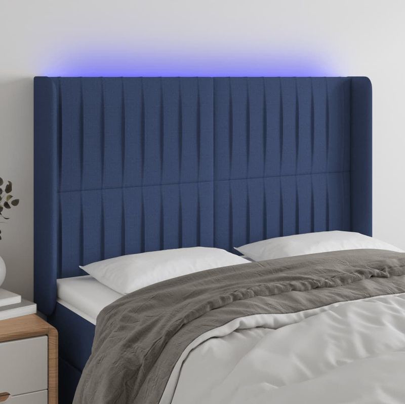 Led Kopfteil Blau 147x16x118/128 cm Stoff Vidaxl
